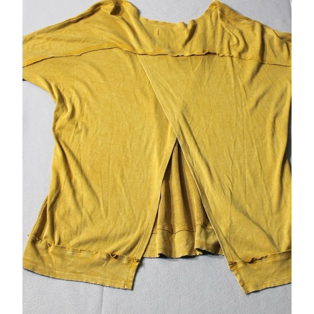 M. Rena Waffle Knit Top Womens Large Yellow V-Neck Pleated Thermal Boho S4945A - Picture 6 of 10